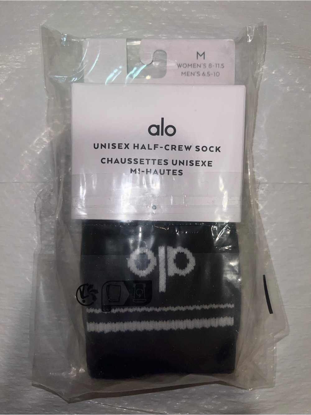 ALO Yoga Unisex Half-Crew Sock Black/White M